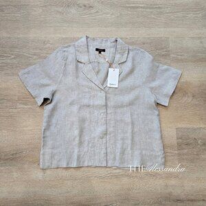 Quince Women 100% European Linen Short Sleeve Shirt Flax Small New With Tags